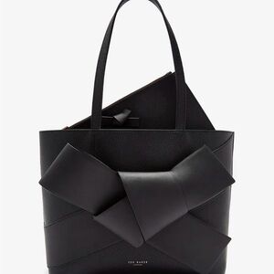 NWOT Ted Baker Giant Knot Leather Tote Black Bow and Wristlet Included
